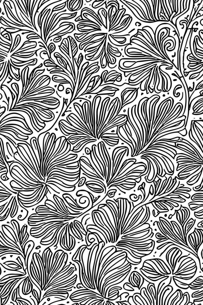 Preto e branco rabisco floral textura vetor