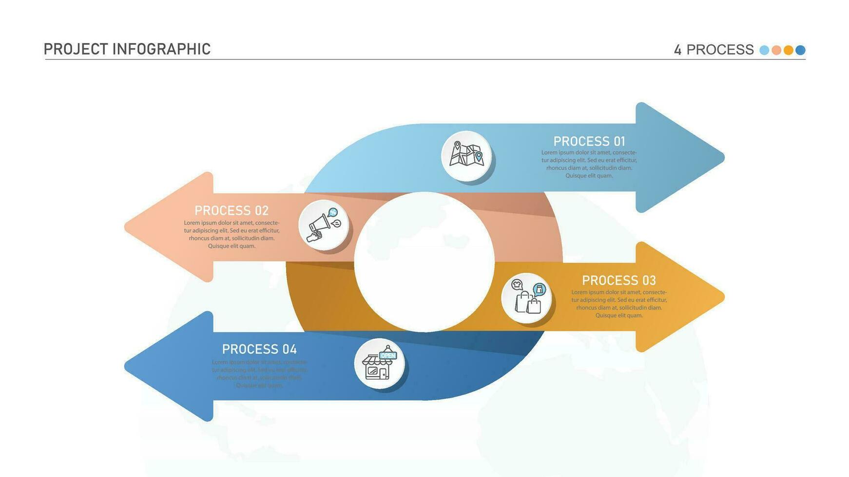 infográfico processo Projeto com ícones e 4 opções ou passos. vetor