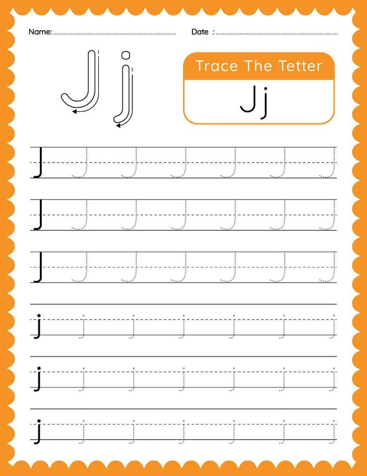 alfabeto carta j vestígio planilha para crianças vetor