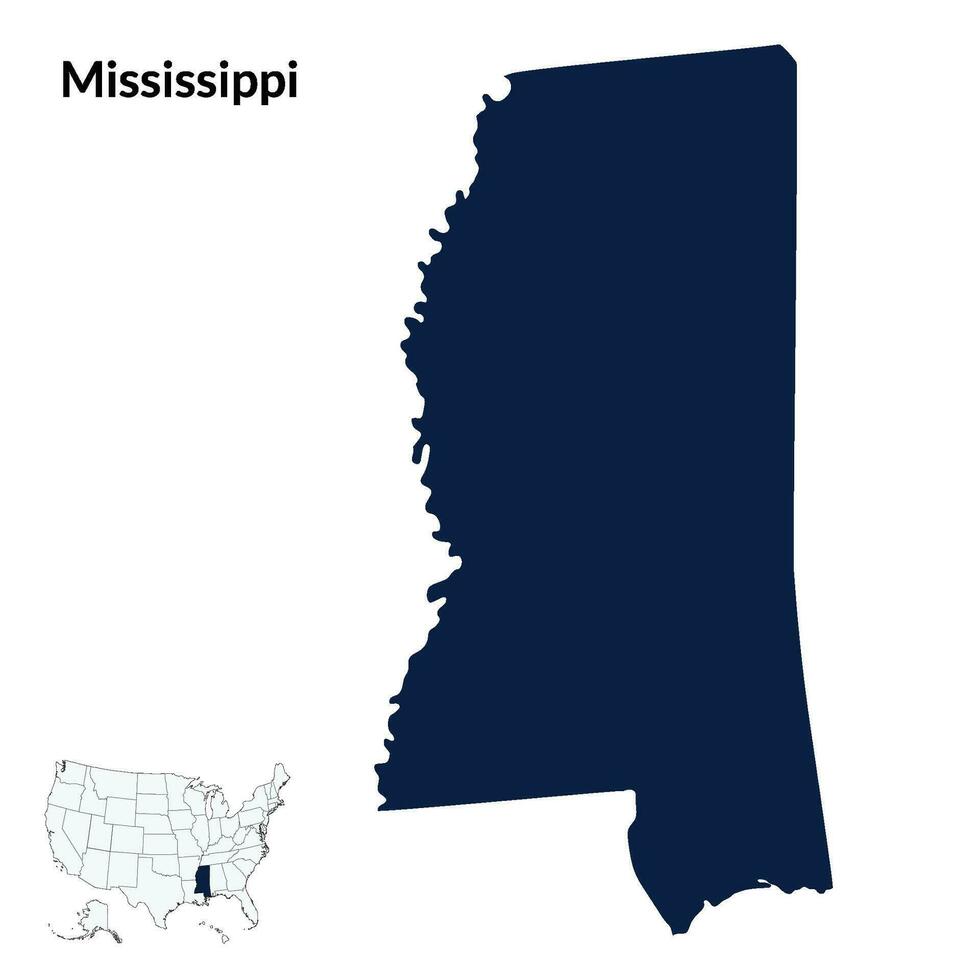 mapa do mississippi. Mississippi mapa. EUA mapa vetor