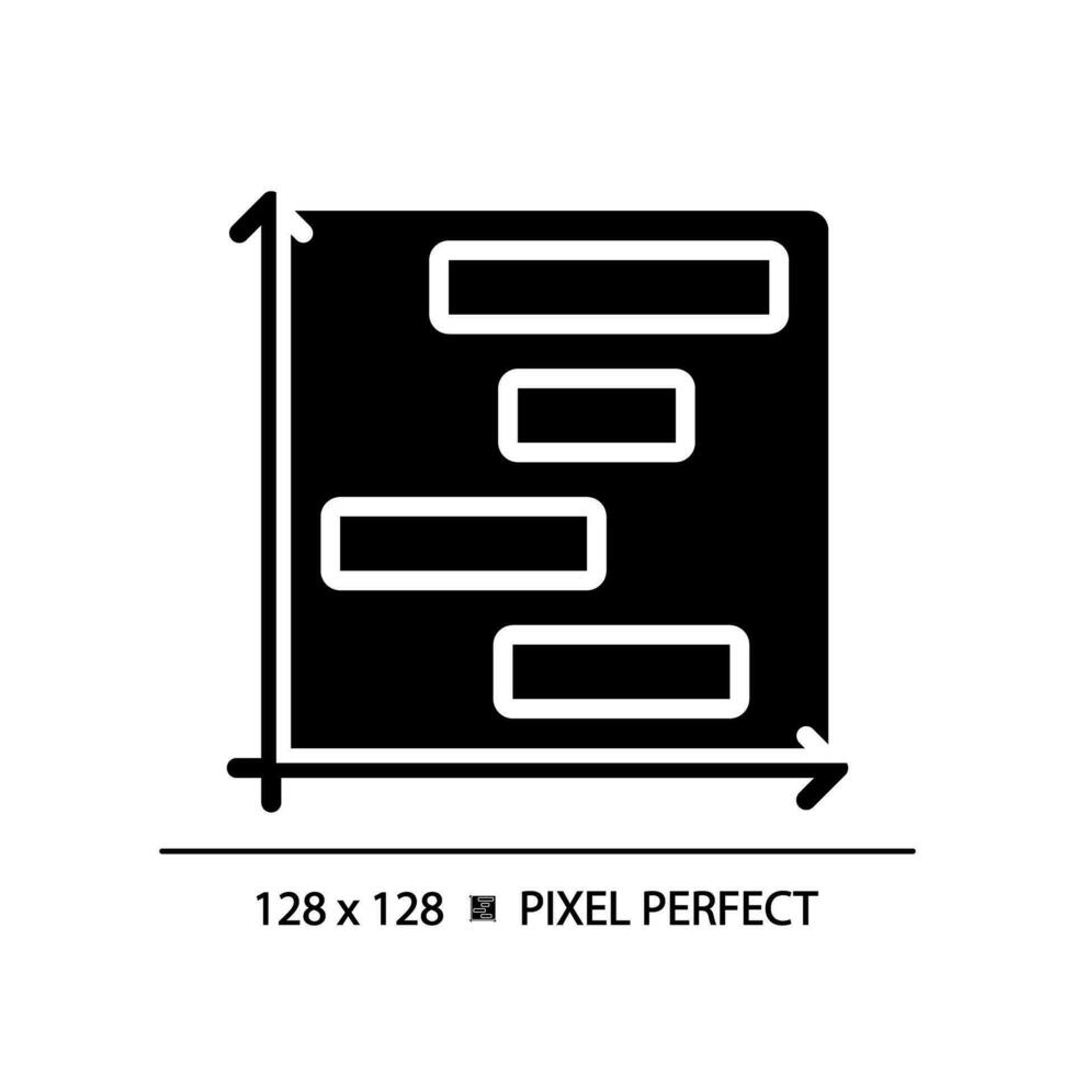 Gantt gráfico Preto glifo ícone. projeto Linha do tempo. tarefa gerenciamento. cronograma planejamento. processo melhoria. dados análise. silhueta símbolo em branco espaço. sólido pictograma. vetor isolado ilustração