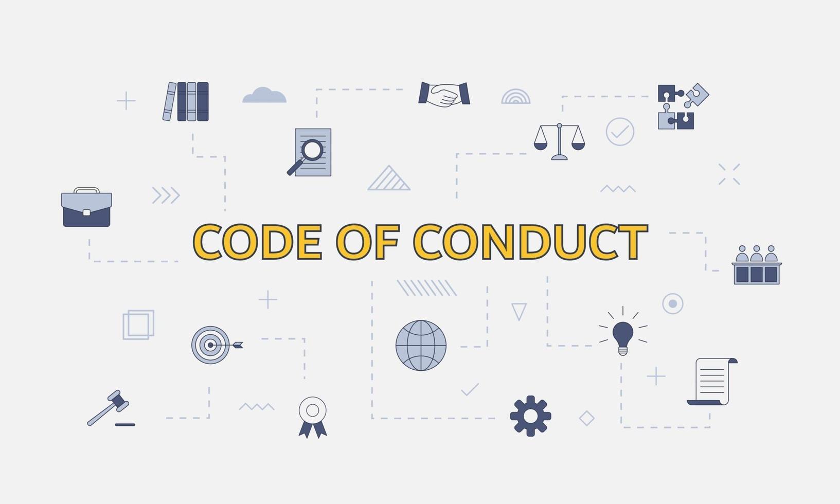conceito de código de conduta com ícone definido com palavra grande vetor