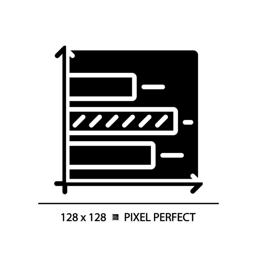 horizontal Barra gráfico Preto glifo ícone. comparando produtos. marketing análise. pesquisa resultados. dados análise. silhueta símbolo em branco espaço. sólido pictograma. vetor isolado ilustração