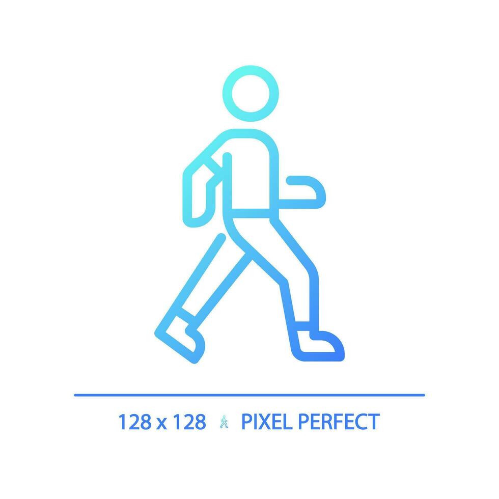 2d pixel perfeito azul gradiente caminhando ícone, isolado vetor, fino linha ilustração. vetor