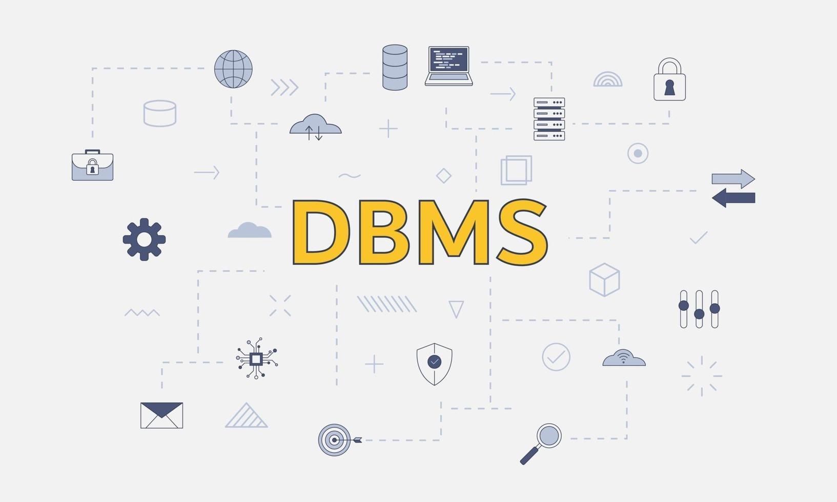 conceito de sistema de gerenciamento de banco de dados dbms com conjunto de ícones vetor