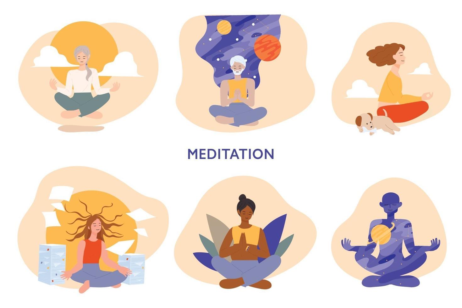 as pessoas estão fazendo meditação para acalmar a mente. vetor