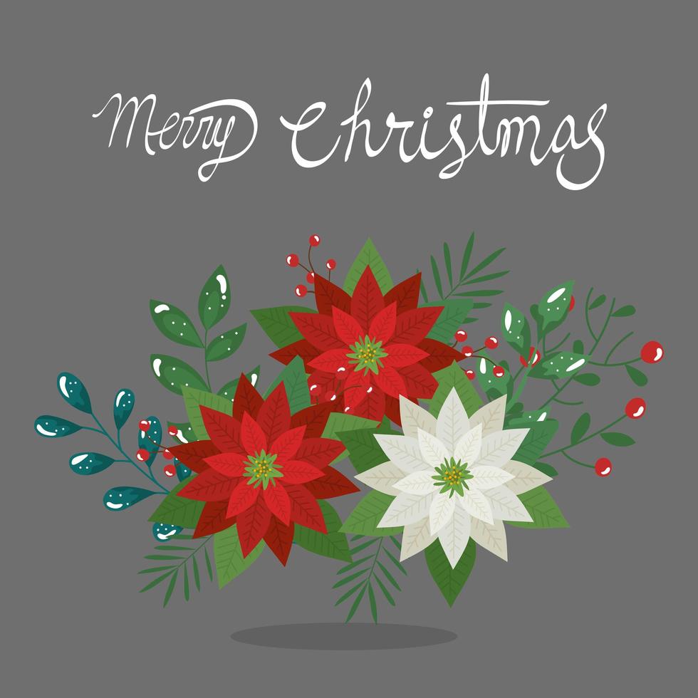 cartaz de feliz natal com decoração de flores vetor