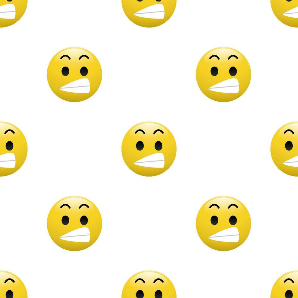 amarelo cabeça emoticon ícone com facial expressões, desatado padronizar em branco fundo. vetor