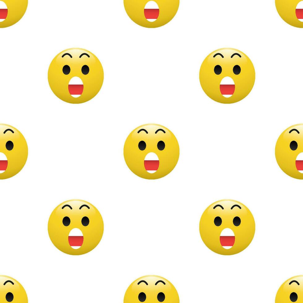 amarelo cabeça emoticon ícone com facial expressões, desatado padronizar em branco fundo. vetor