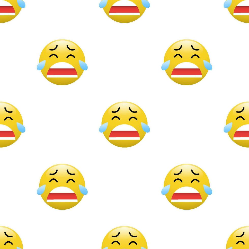 amarelo cabeça emoticon ícone com facial expressões, desatado padronizar em branco fundo. vetor