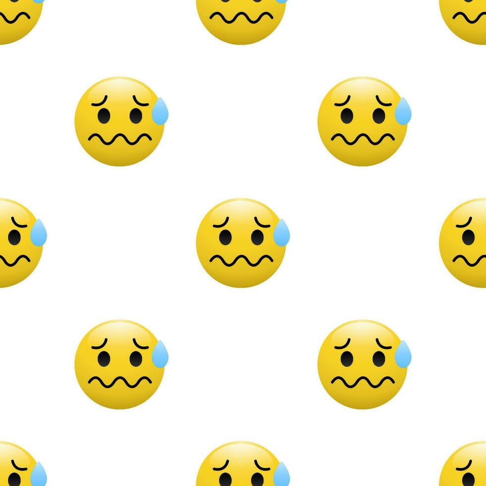 amarelo cabeça emoticon ícone com facial expressões, desatado padronizar em branco fundo. vetor