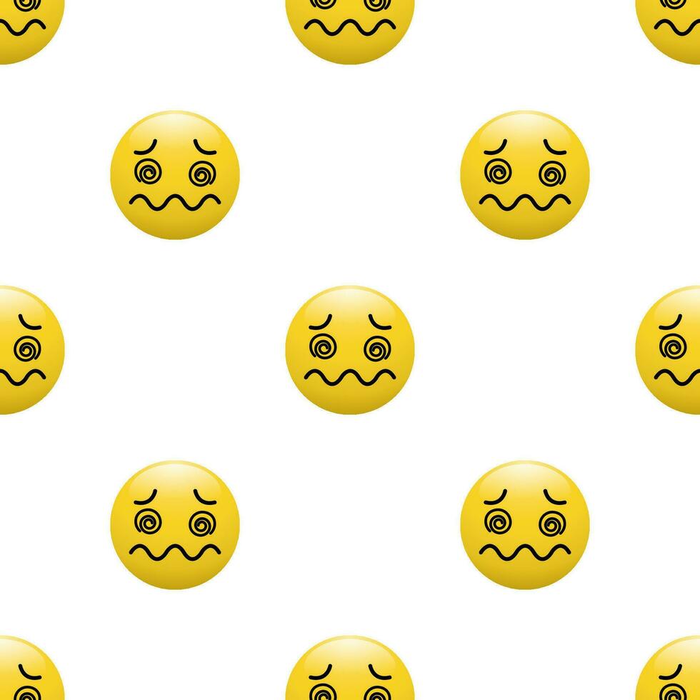 amarelo cabeça emoticon ícone com facial expressões, desatado padronizar em branco fundo. vetor