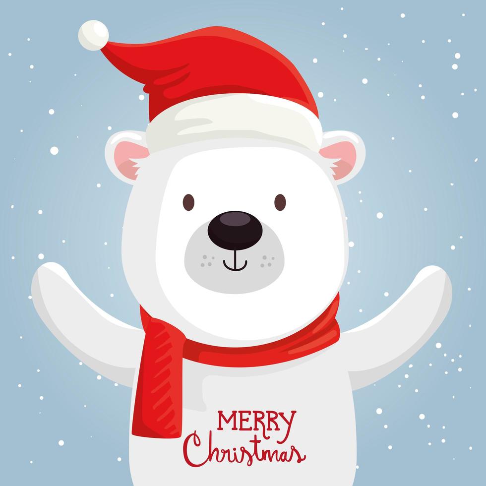 personagem urso fofo feliz natal vetor