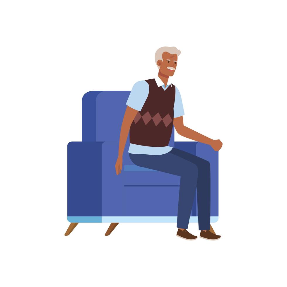 homem velho sentado no sofá personagem avatar vetor