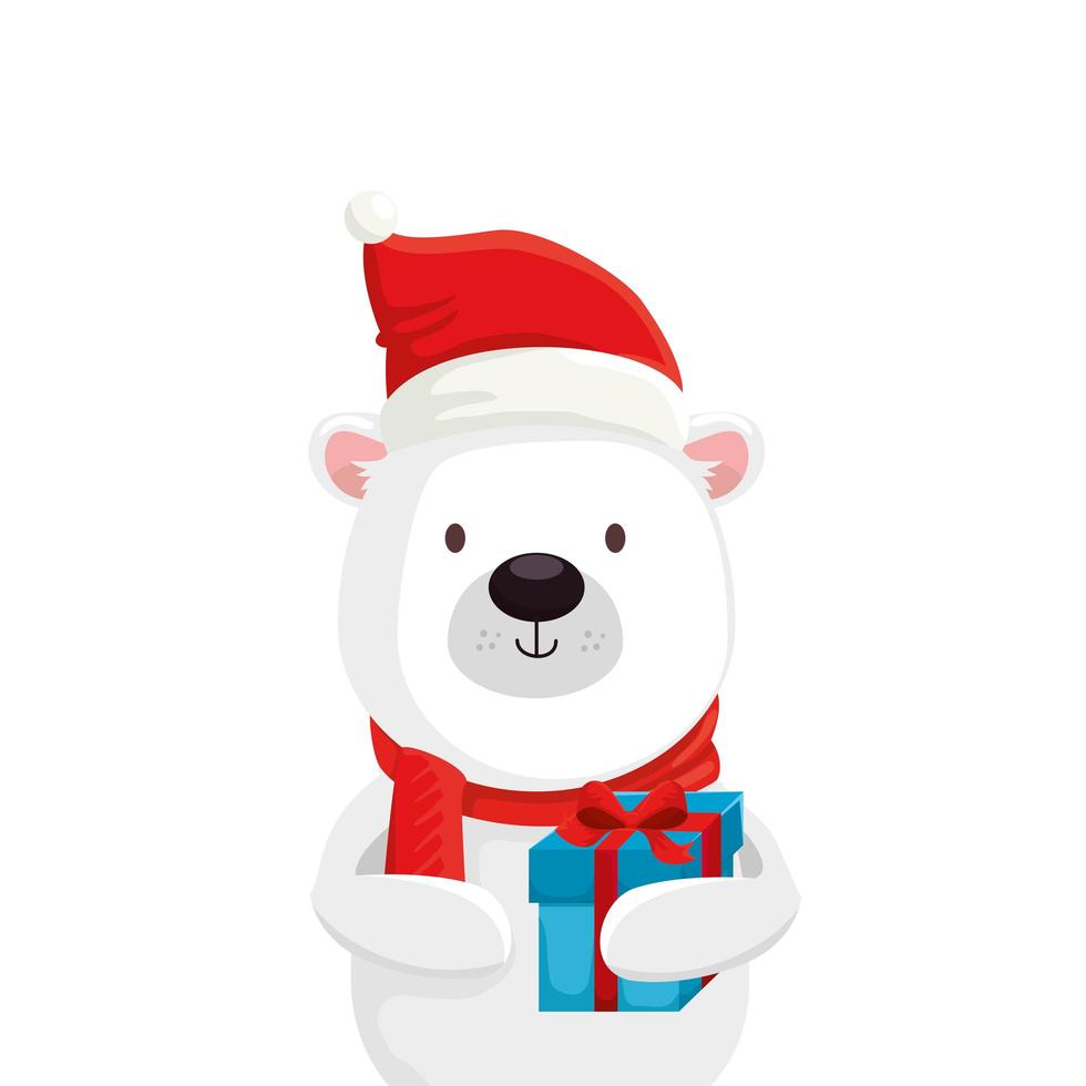 urso fofo personagem feliz natal com caixa de presente vetor