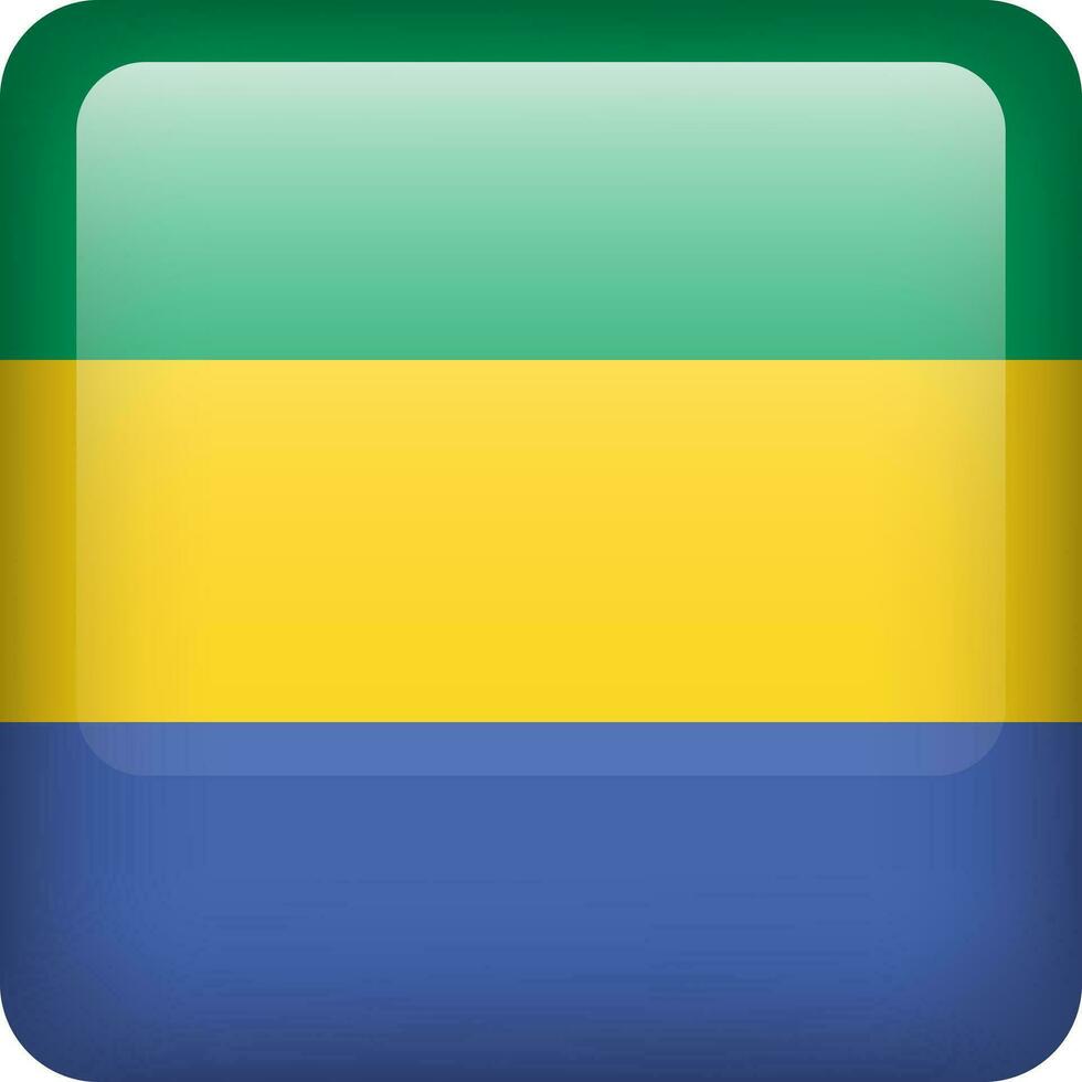 3d vetor Gabão bandeira lustroso botão. gabonês nacional emblema. quadrado ícone com bandeira do Gabão