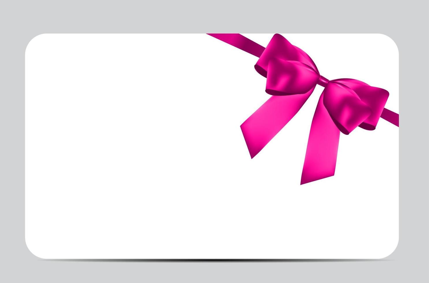 modelo de cartão de presente em branco com laço rosa e fita. vetor
