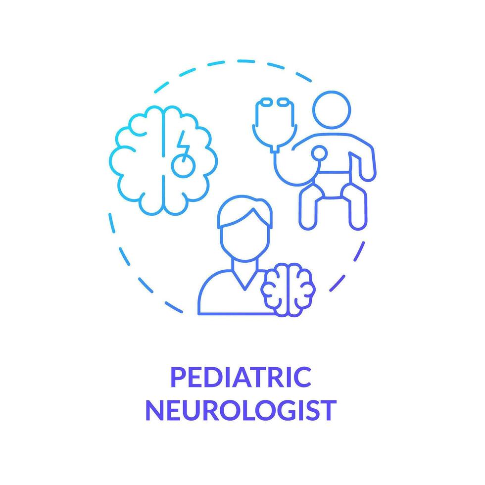 pediatra neurologista azul gradiente conceito ícone. nervoso sistema. cérebro doutor. neurológico transtorno. criança desenvolvimento. médico Cuidado abstrato idéia fino linha ilustração. isolado esboço desenhando vetor