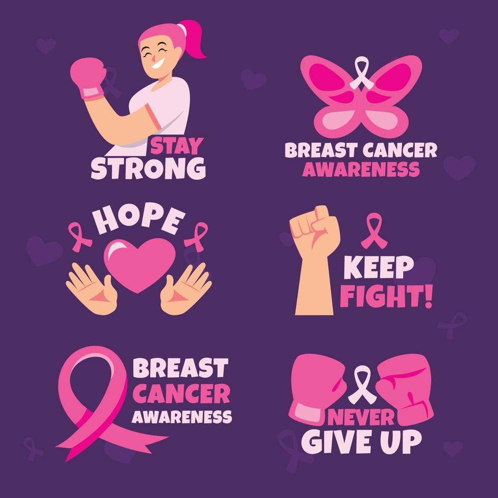 conjunto de adesivos do dia do câncer de mama vetor