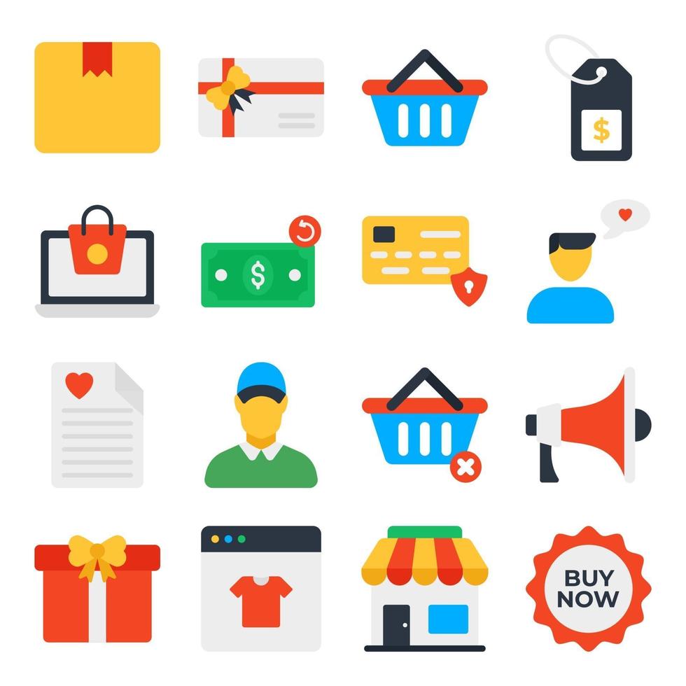 pacote de ícones planos de compras online vetor