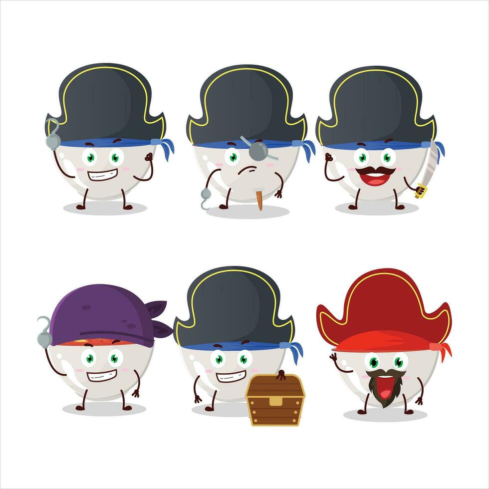 desenho animado personagem do Gyudon com vários piratas emoticons vetor