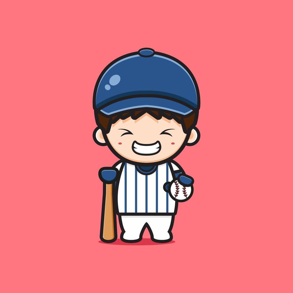 menino bonito jogando beisebol ilustração ícone dos desenhos animados vetor