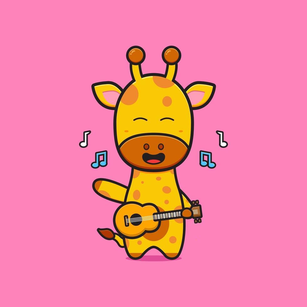 girafa fofa tocando guitarra ilustração do ícone dos desenhos animados vetor