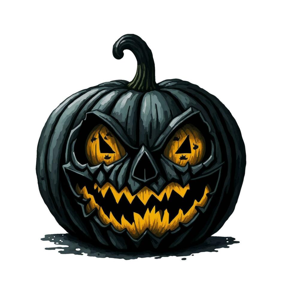 Preto de madeira dia das Bruxas abóbora. jack o'lantern com abóbora cabeça com assustador mal face em assustador feriado. vetor