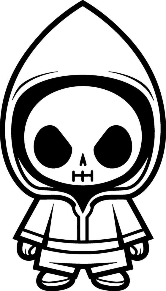 uma minimalista Preto e branco dia das Bruxas mascote, dentro uma vetor formatar, com linha arte
