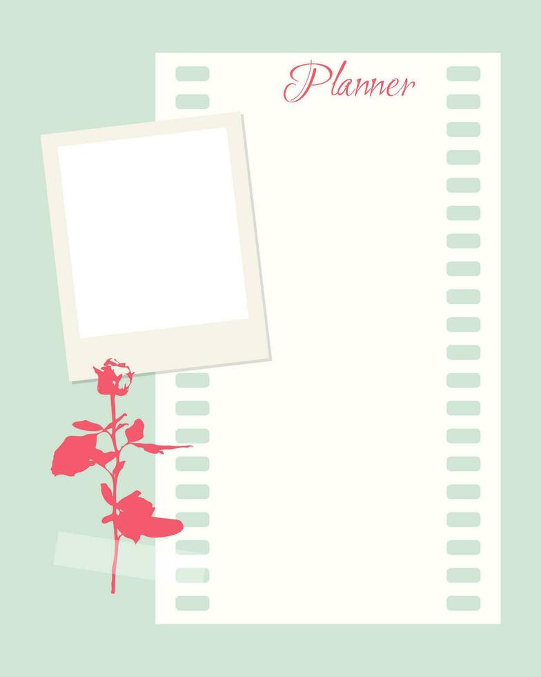 modelo planejador vintage decupagem colagem, lembretes, social meios de comunicação, notas, para Faz lista. scrapbooking decupagem herbário rosa carimbo. vetor