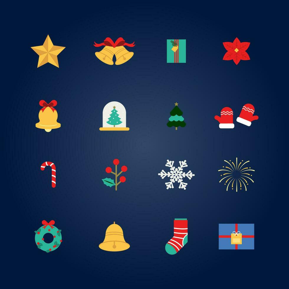 Natal cor plano ícone com bola, árvore, estrela, sino.editável vetor ilustração para cartão postal