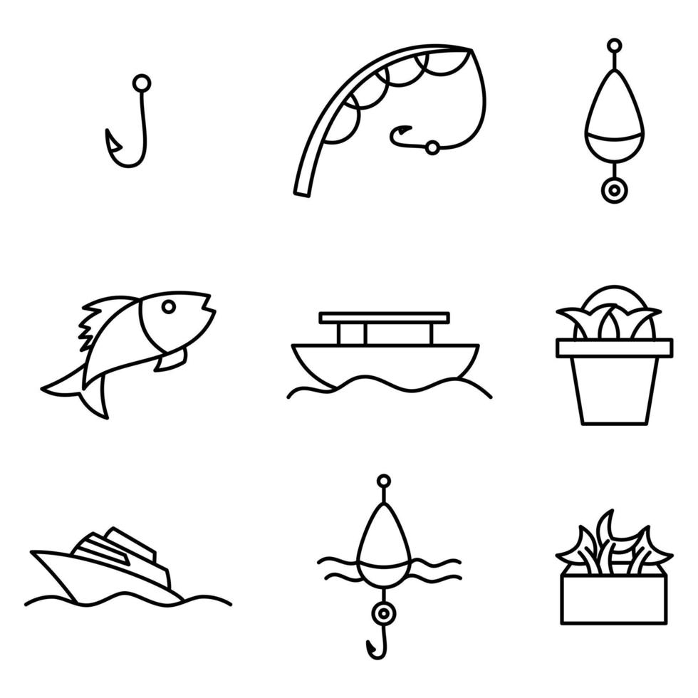 desenho de conjunto de ícones de esporte de pesca vetor