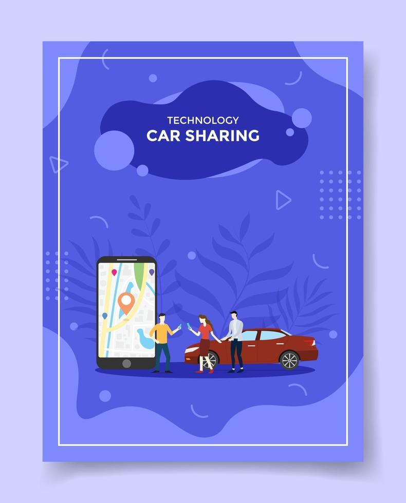 tecnologia car sharing pessoas em torno do mapa do smartphone vetor