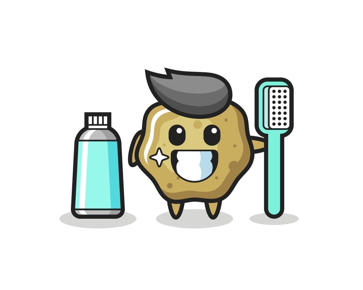 ilustração do mascote de fezes soltas com uma escova de dentes vetor