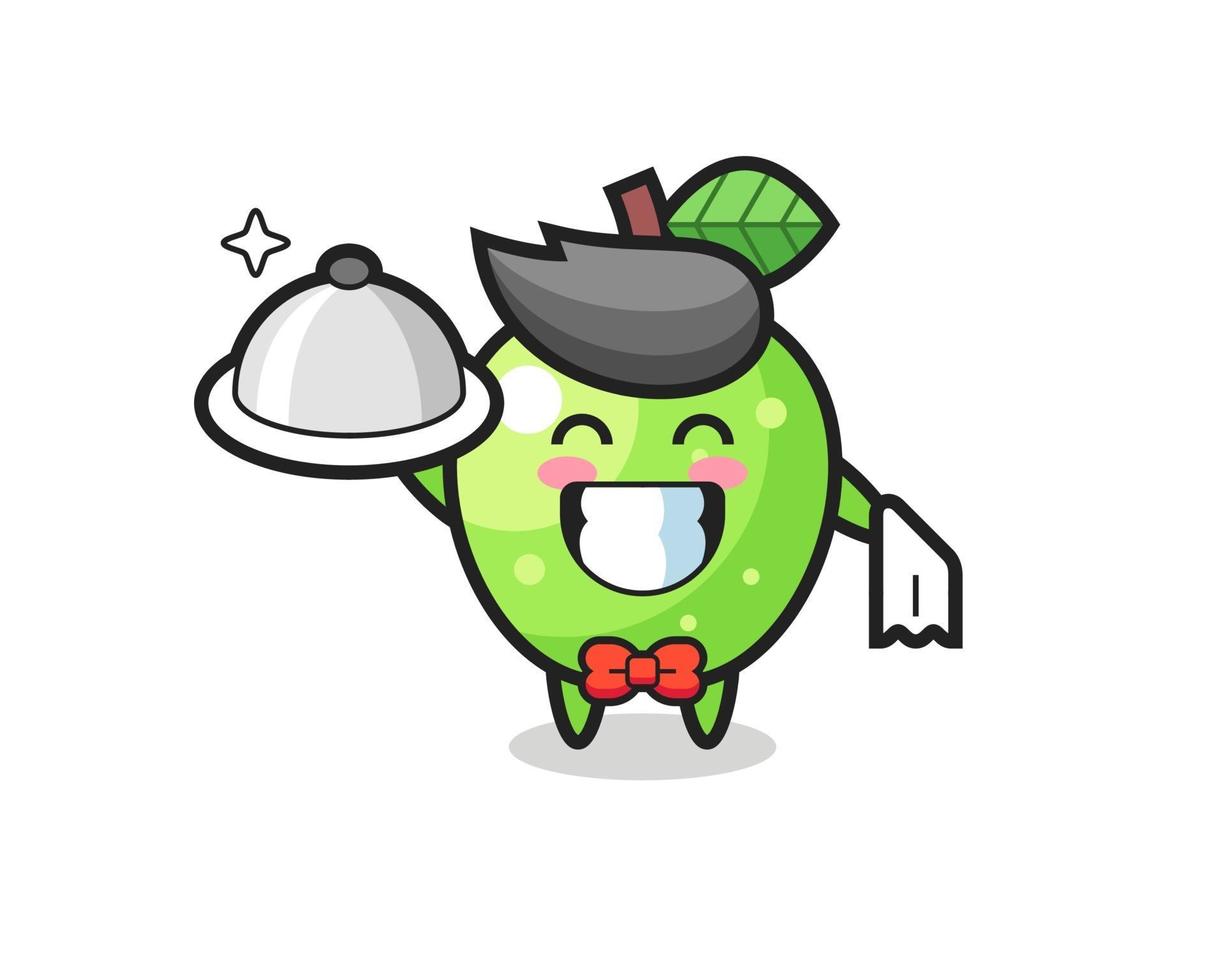 personagem mascote de maçã verde como garçons vetor