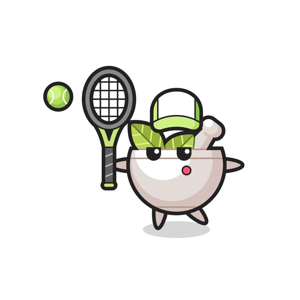 personagem de desenho animado de tigela de ervas como um jogador de tênis vetor