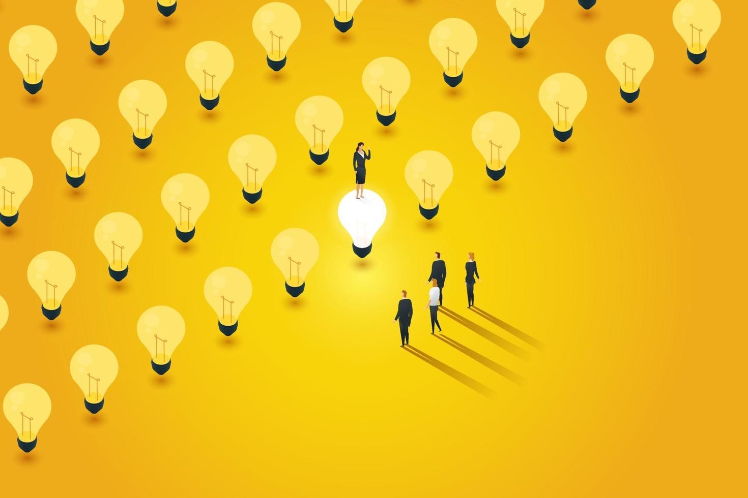 líderes de negócios criativos optam por acender uma lâmpada. vetor
