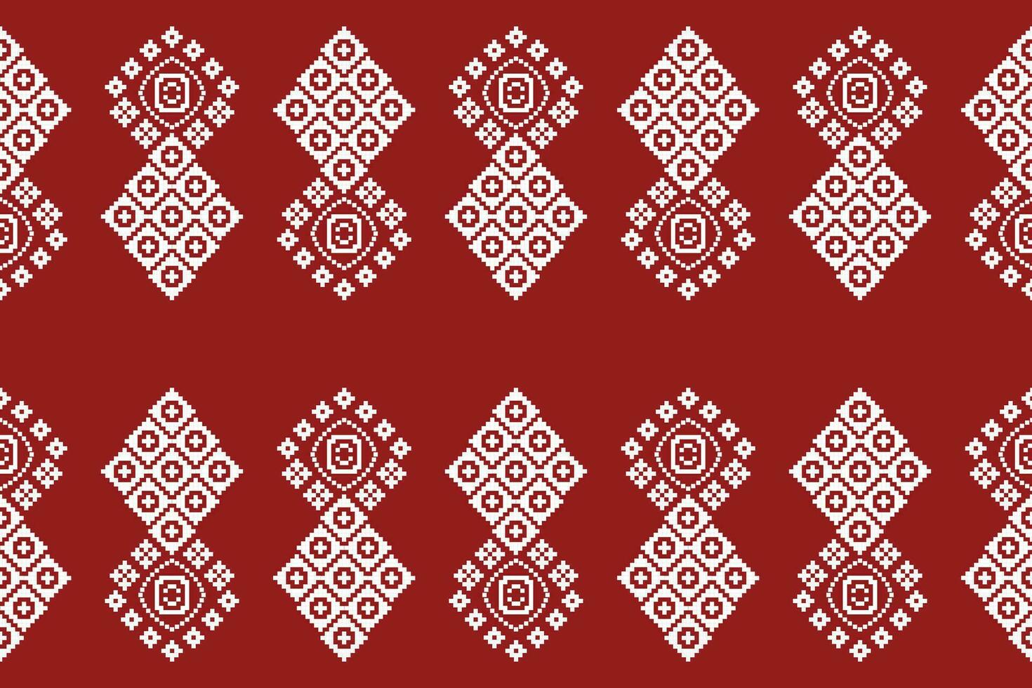 étnico geométrico tecido padronizar Cruz ponto.ikat bordado étnico oriental pixel padronizar vermelho fundo. resumo,vetor,ilustração. textura, roupas, moldura, decoração, motivos, seda, papel de parede. vetor