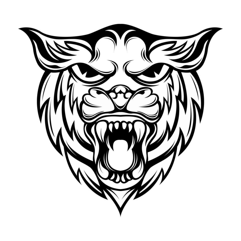 cabeça tigre lineart Preto e branco vetor