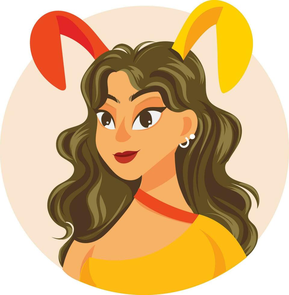 avatar ilustração desenho animado jovem fêmea personagens rostos, dia das Bruxas idéia mulher com colorida cabelo, bonita retratos para social redes ou do utilizador perfis dentro Internet, ícone traje festa amarelo laranja vetor