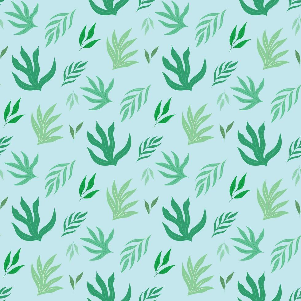 verde fundo com plantar padrão, plano vetor, folhas semelhante para algas marinhas, mão desenhado vetor