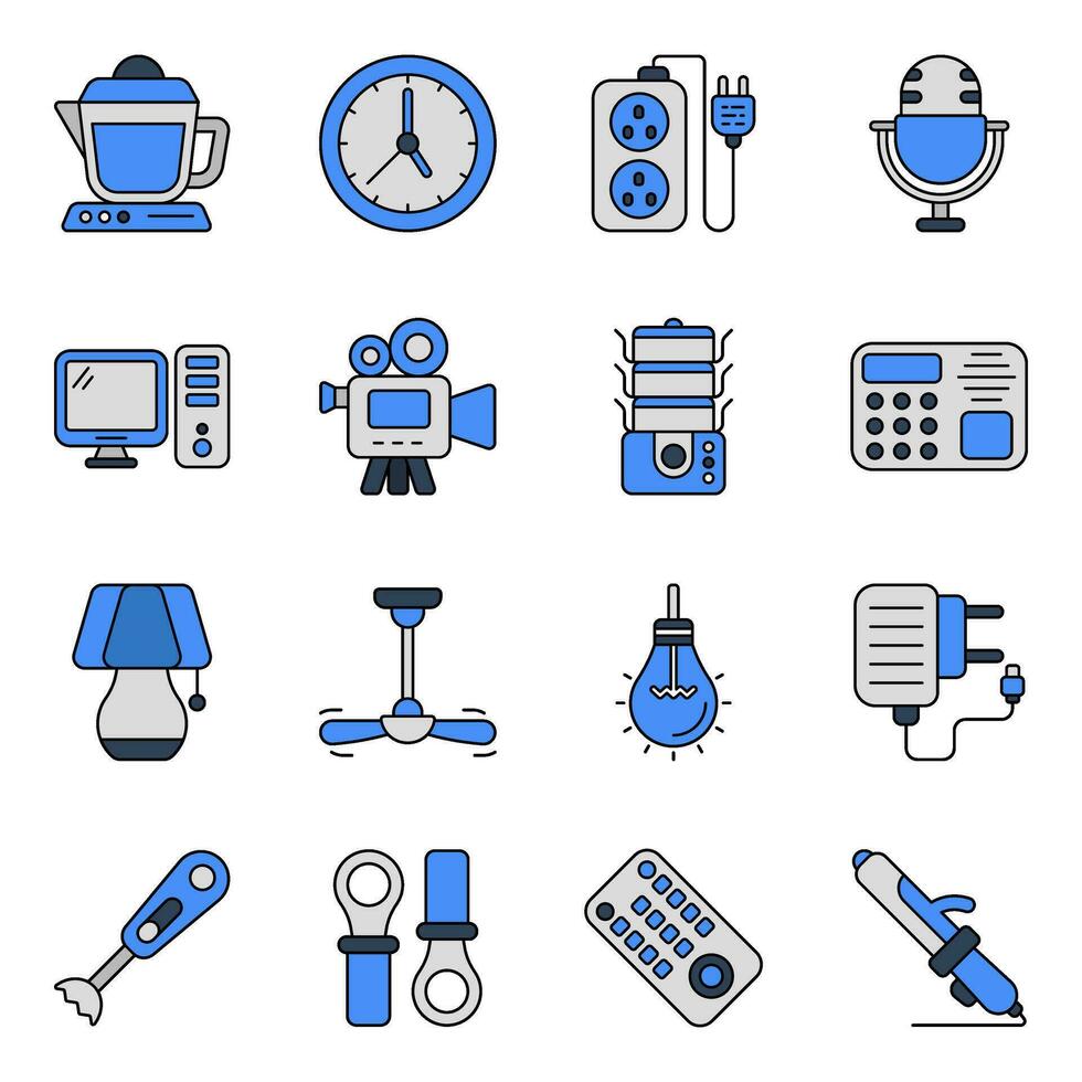 pacote do eletrodomésticos e hardware plano ícones vetor