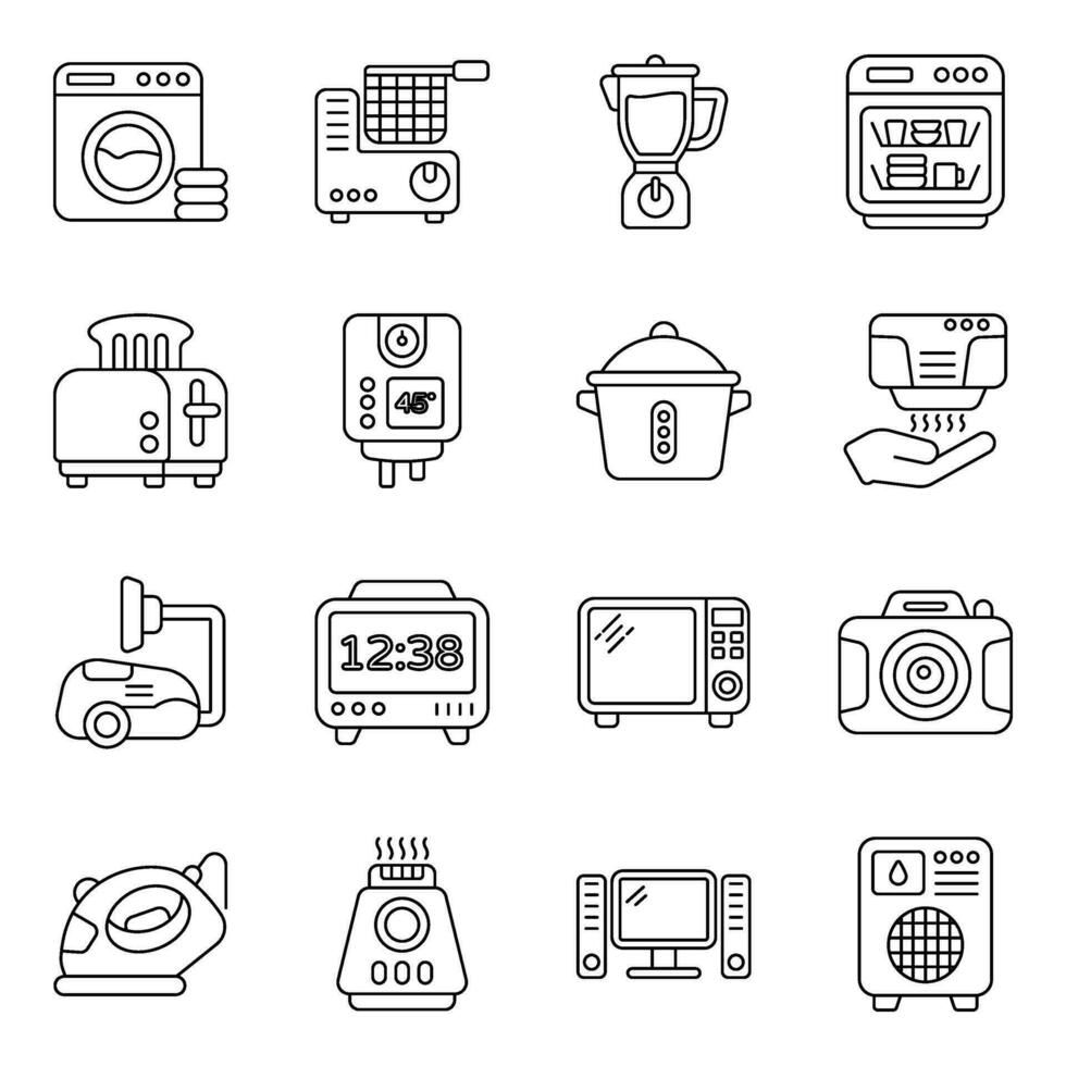pacote do eletrodomésticos linear ícones vetor