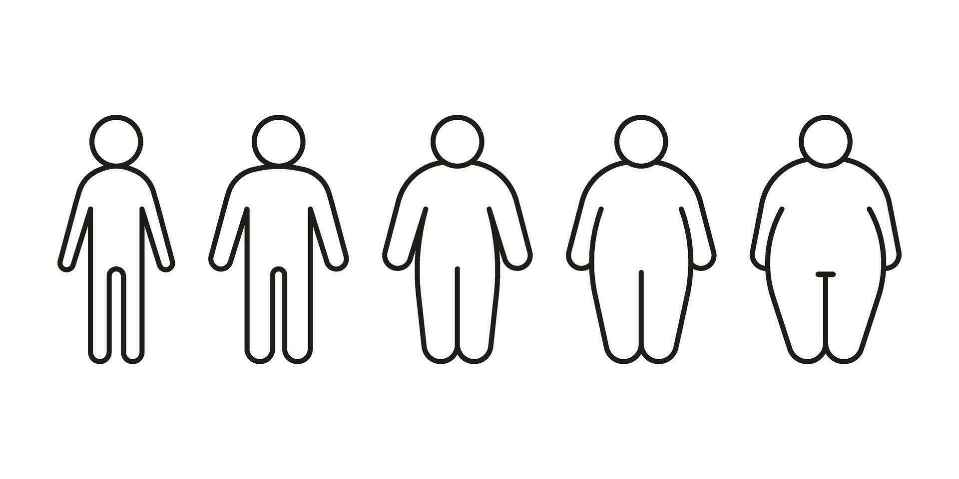tipo corpo do pessoas afinar, normal e obeso gordo linha ícone definir. figura e Tamanho pessoa, corpo índice massa. vetor esboço ilustração