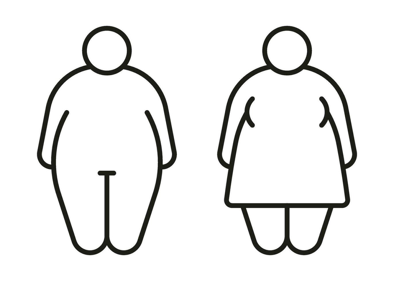 obeso corpo do homem e mulher obeso gordo linha ícone. gordo figura e grande tamanho. risco diabetes pessoas. vetor esboço ilustração