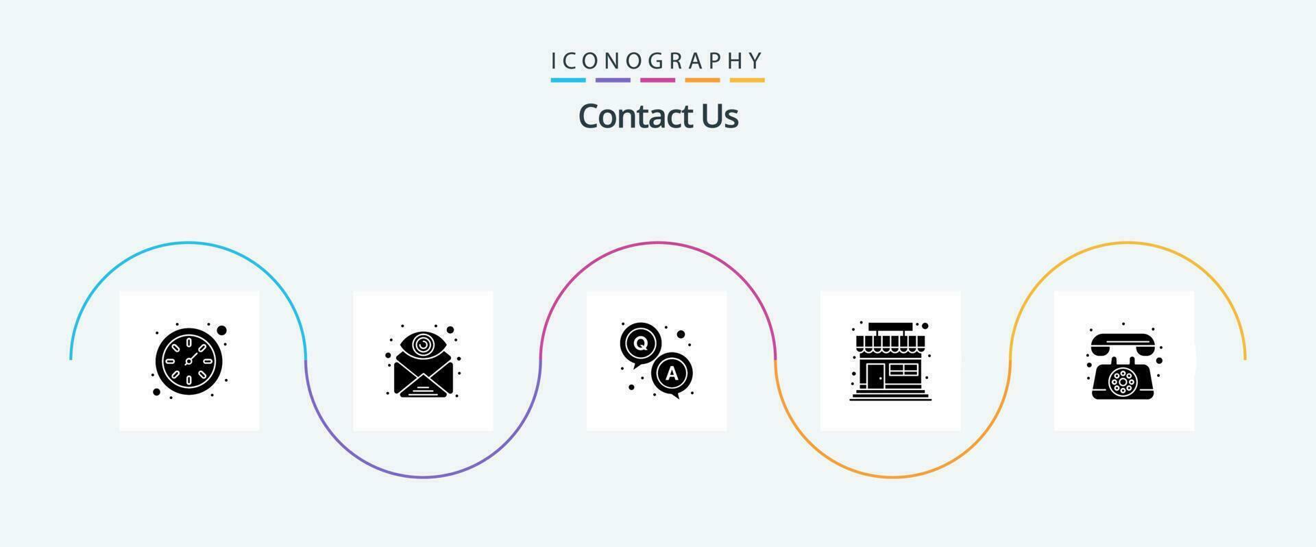 contato nos glifo 5 ícone pacote Incluindo Telefone. comunicação. responder. loja. mercado vetor