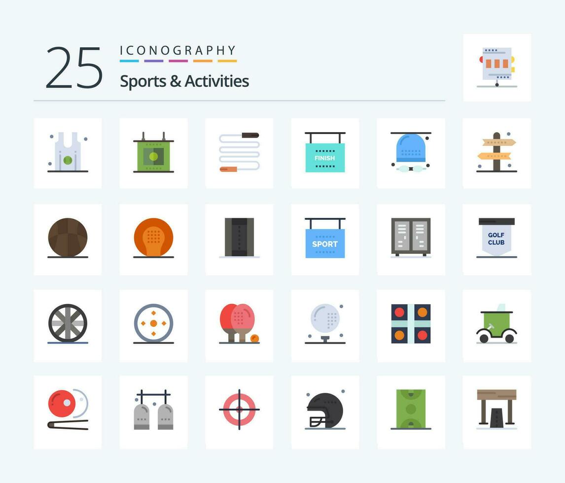 Esportes Atividades 25 plano cor ícone pacote Incluindo jogo. Atividades. pular. Esportes. terminar vetor