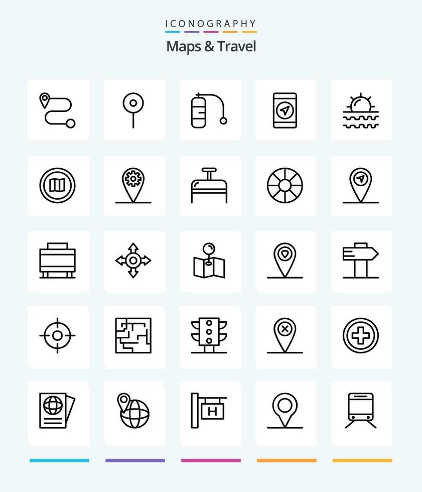 criativo mapas viagem 25 esboço ícone pacote tal Como mapa. encontrar. localização. período de férias. Sol vetor