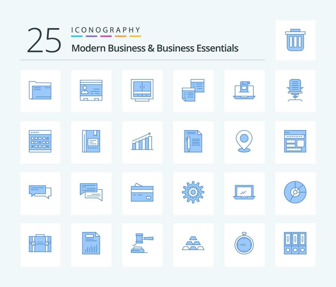 moderno o negócio e o negócio Essenciais 25 azul cor ícone pacote Incluindo arquivos. negócios. negócios. gabinete. pessoas vetor