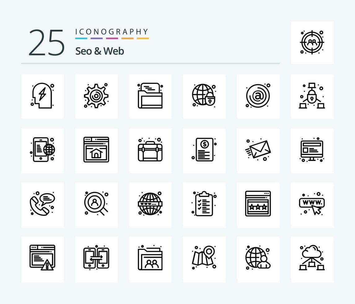 seo rede 25 linha ícone pacote Incluindo contato. endereço. rede. globo. globo vetor